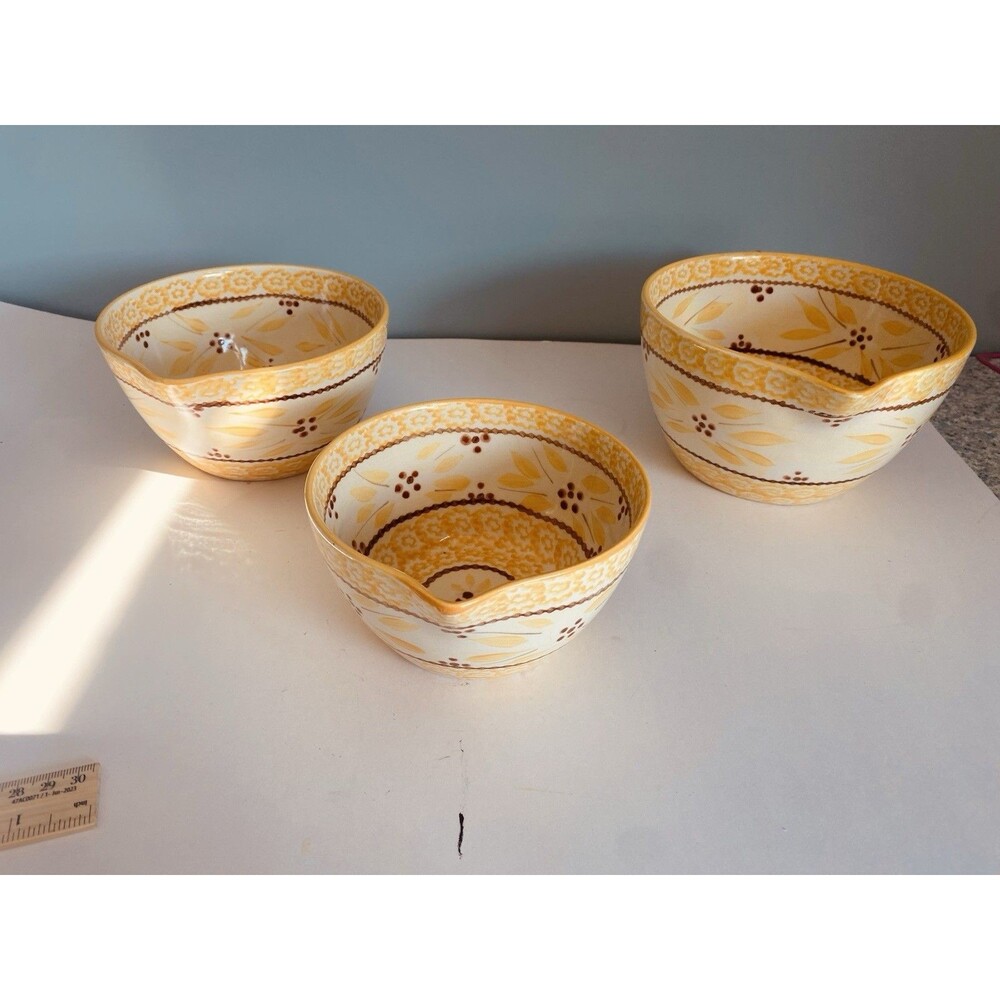 3 Temptations Tara Old World Yellow  Pour Spout Teardrop Nesting Mixing Bowls